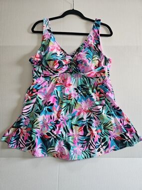 Raisins Tropical Floral Swimdress in Pink & Teal